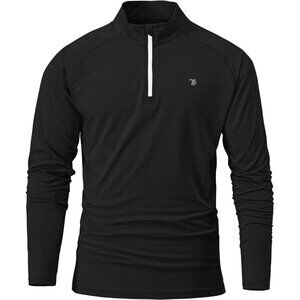 🆕 Men Black Pullover Golf Polo Shirts Long Sleeve Breathable Soft Running Tops